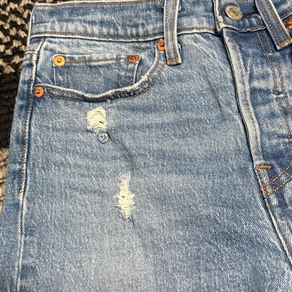 Levi’s Wedgie Straight Jeans Womens Sz 27 BIG E Raw Hem Button Fly Y2K Retro - Picture 5 of 13